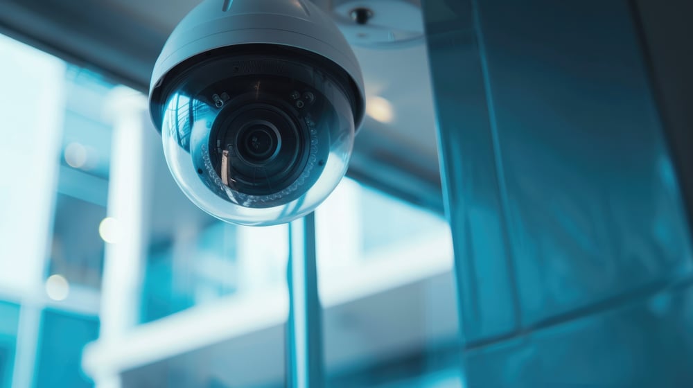 AtlasIED PTZ security camera in modern office building