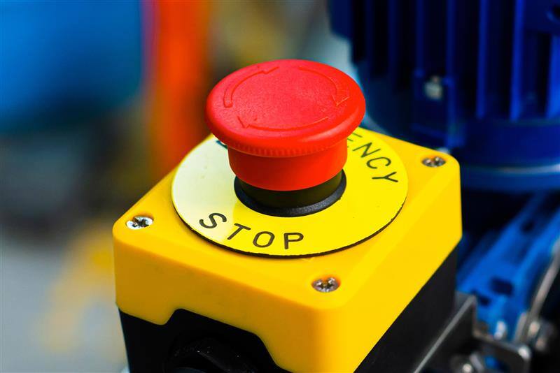AtlasIED Emergency stop button in industrial factory