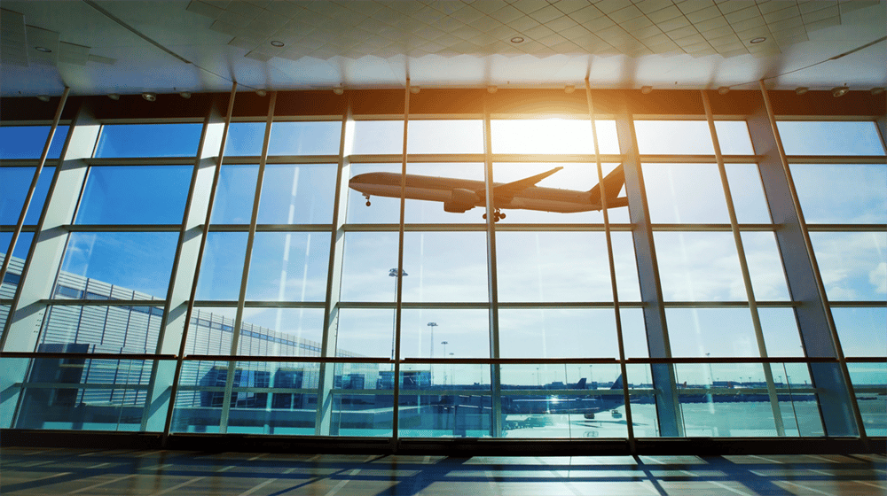 AtlasIED airport with plane outside the window